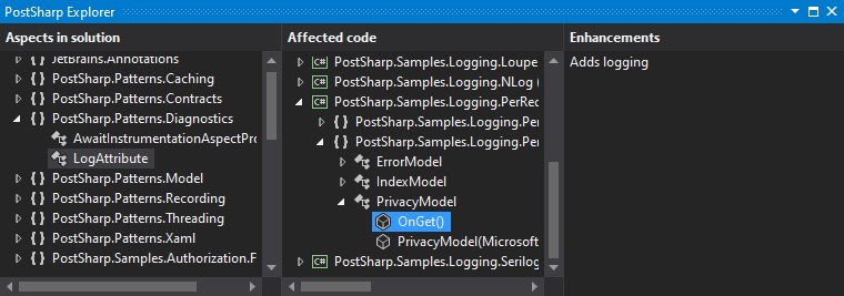 The PostSharp Explorer toolbox.