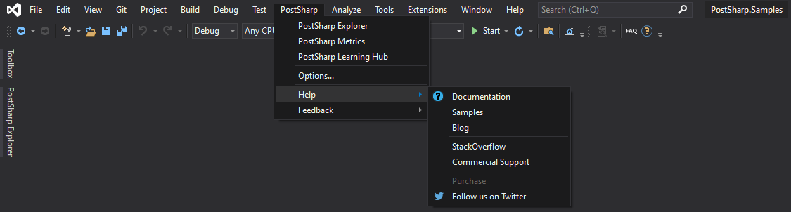 PostSharp menu.